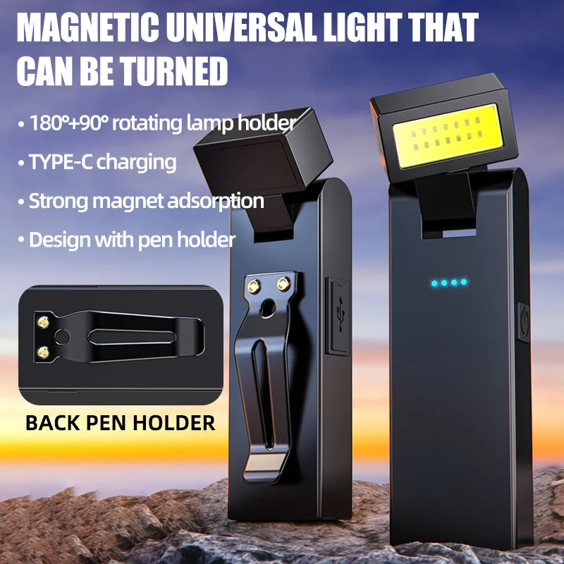 Magnetic Rechargeable COB Work Light – Ultra Bright LED Flashlight for Emergency, Camping, Car Repair & Home Use