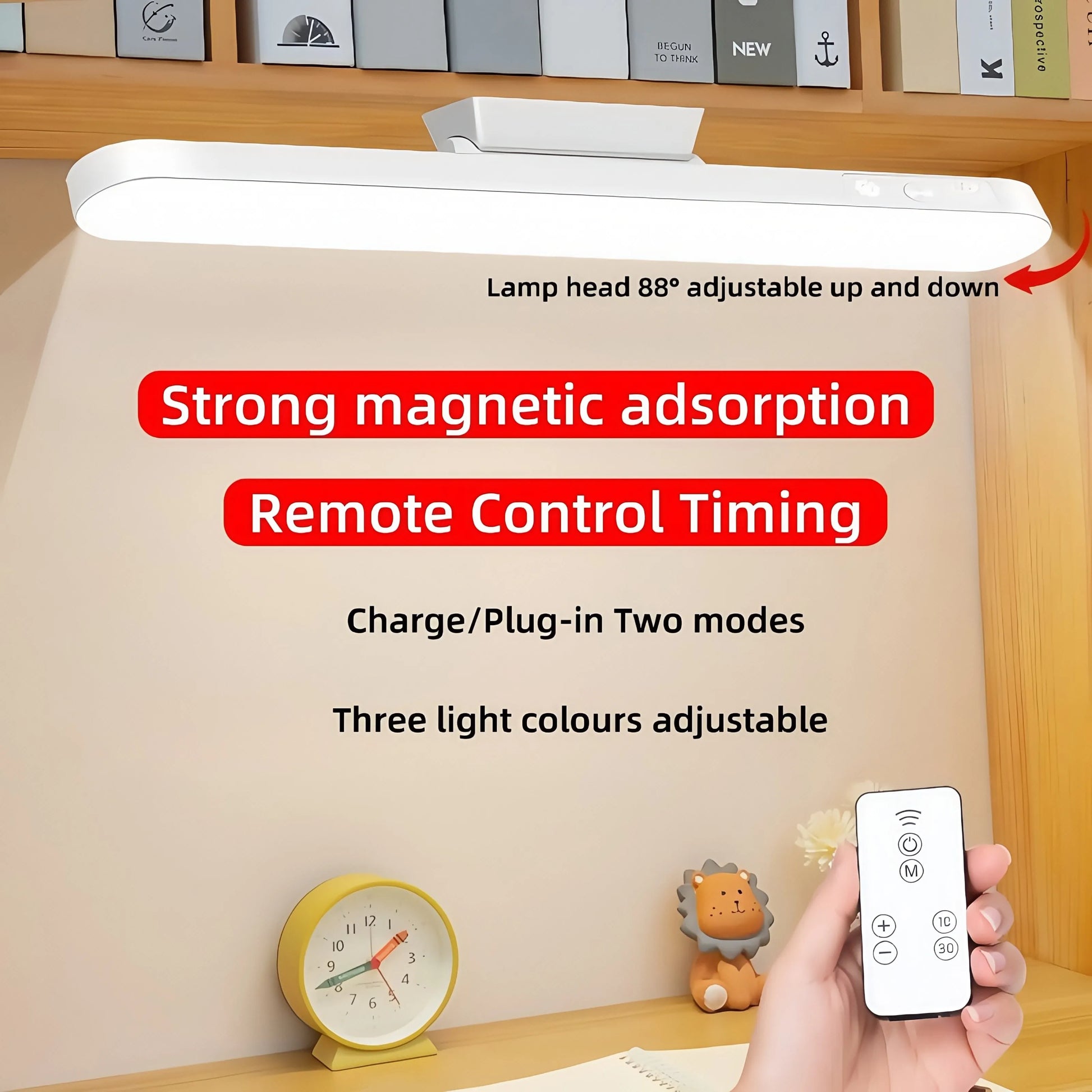 Magnetic LED Desk Lamp – USB Rechargeable, Dimmable 3-Color Light for Table, Closet & Wardrobe Use