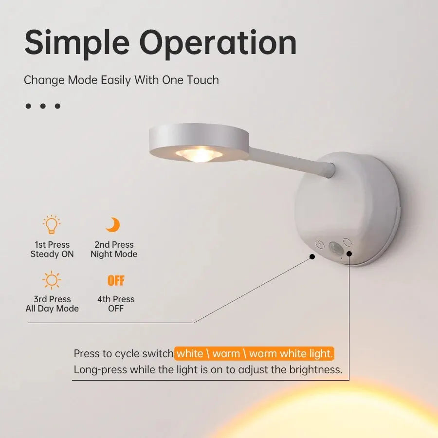 Motion Sensor LED Night Light – USB Rechargeable Wireless Wall Lamp for Bedroom, Hallway, or Kitchen