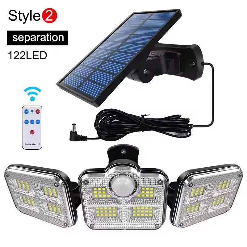 Ultra-Bright 122 LED Solar Flood Light – 4-Head Motion Sensor | 3000LM, 270° Wide-Angle, Waterproof Outdoor Security Lighting