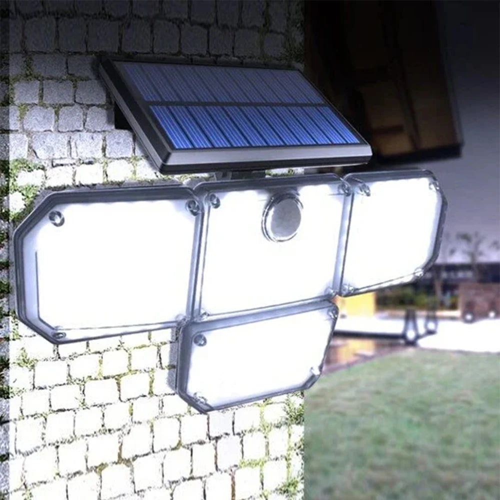 Ultra-Bright 122 LED Solar Flood Light – 4-Head Motion Sensor | 3000LM, 270° Wide-Angle, Waterproof Outdoor Security Lighting