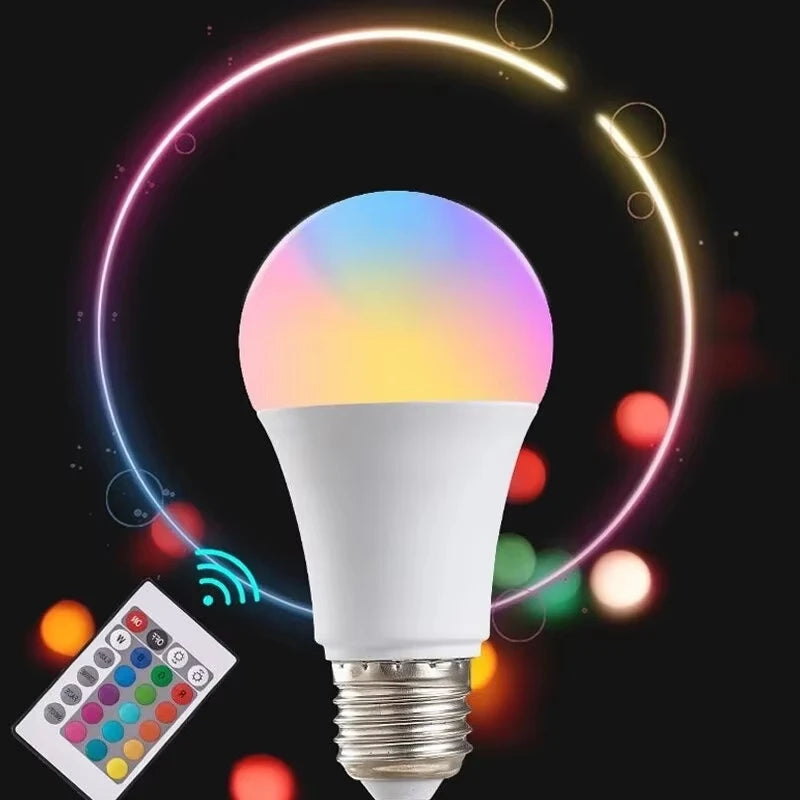 RGB LED Smart Bulb with 24-Key Remote – 16 Colors | Dimmable E27 Light for Mood, Decor & Everyday Use (220V)