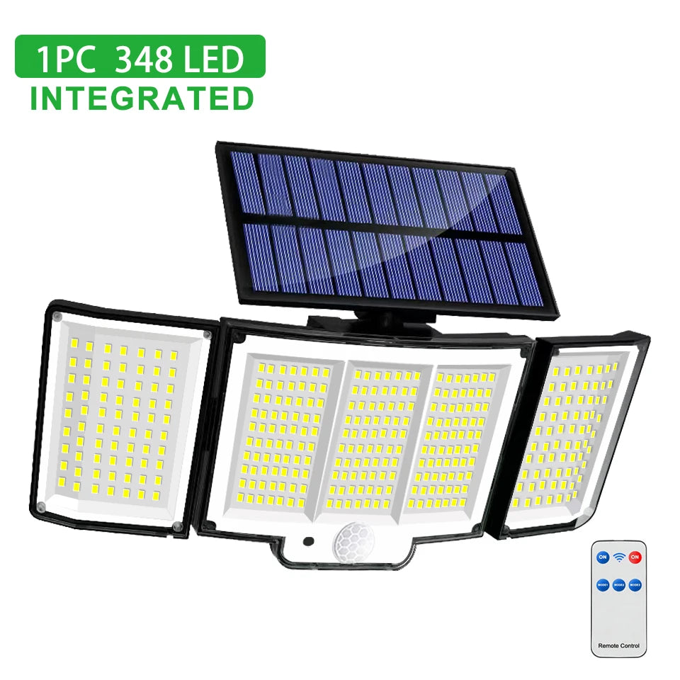 Solar Motion Sensor Wall Light – 328/348 LEDs, Ultra Bright, IP65 Waterproof, 3 Modes for Outdoor & Garden Use