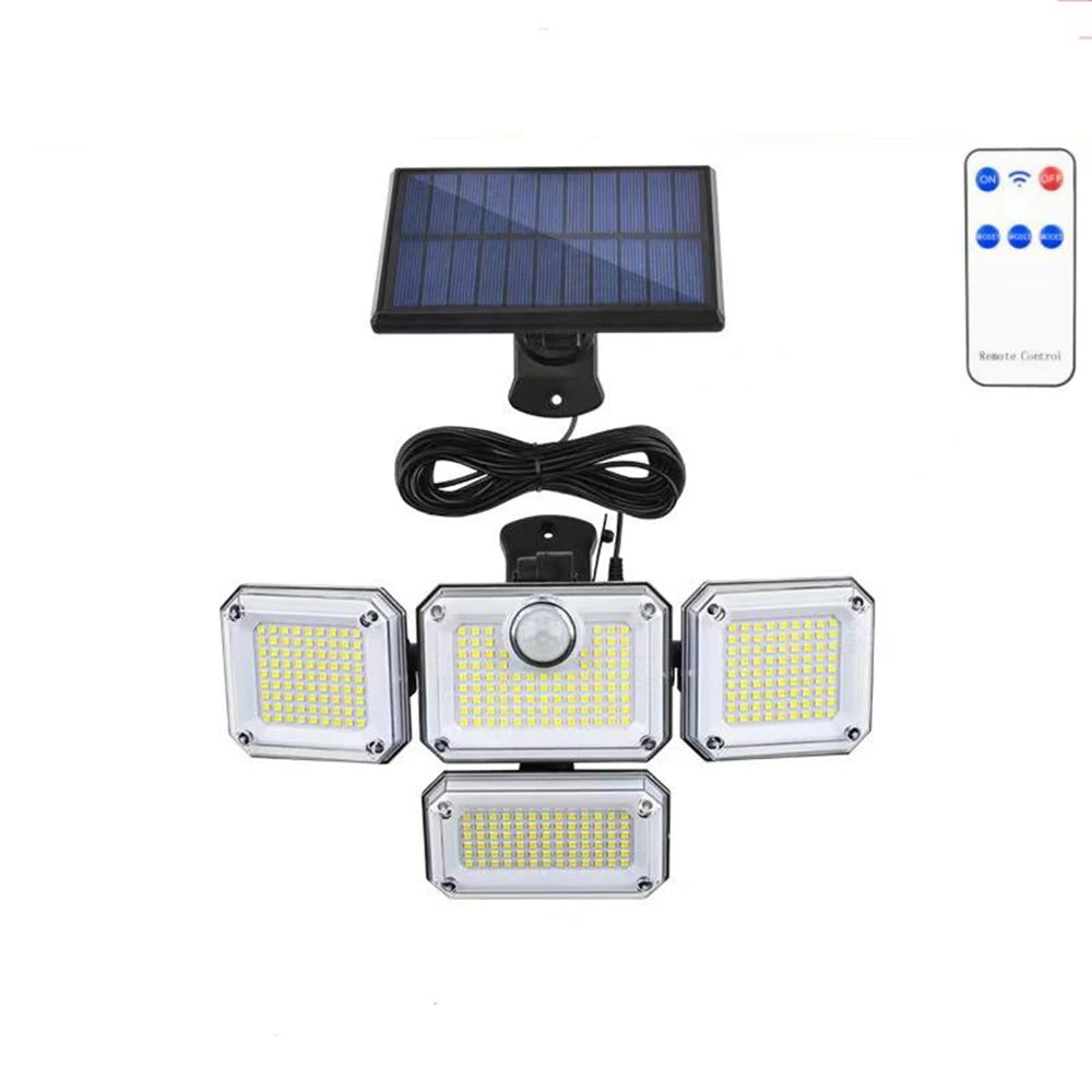 Ultra-Bright 122 LED Solar Flood Light – 4-Head Motion Sensor | 3000LM, 270° Wide-Angle, Waterproof Outdoor Security Lighting