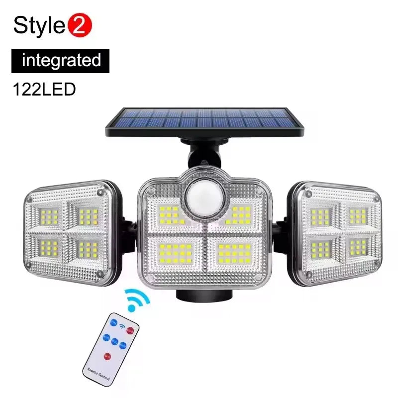 Ultra-Bright 122 LED Solar Flood Light – 4-Head Motion Sensor | 3000LM, 270° Wide-Angle, Waterproof Outdoor Security Lighting