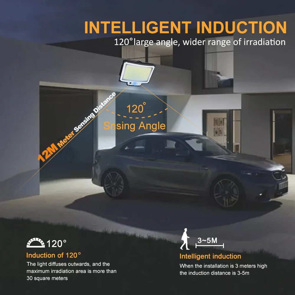 Solar Motion Sensor Wall Light – 328/348 LEDs, Ultra Bright, IP65 Waterproof, 3 Modes for Outdoor & Garden Use