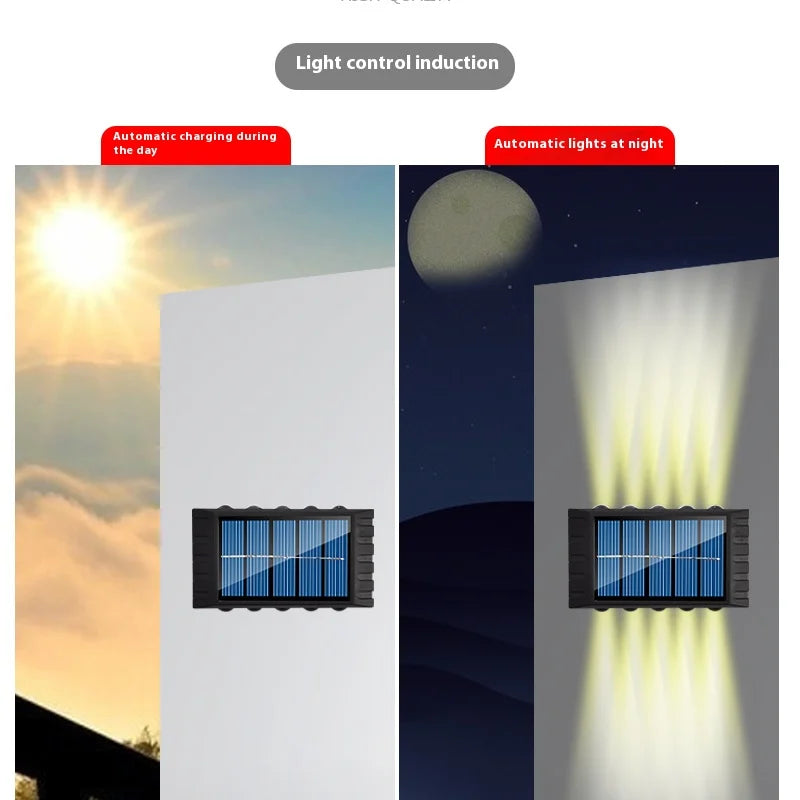 Solar Wall Light – Outdoor Waterproof LED Up & Down Lamp for Garden, Fence, or Landscape Décor (4–10 LEDs)