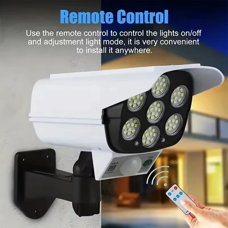 Solar Powered Fake Security Camera Light – Waterproof LED Wall Lamp with Remote Control