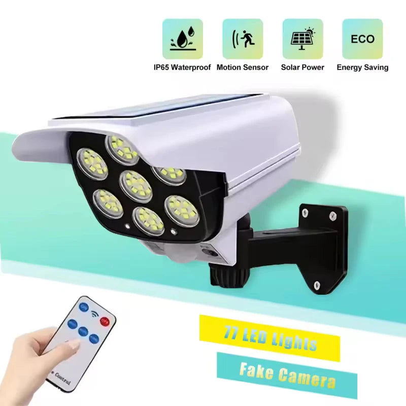 Solar Powered Fake Security Camera Light – Waterproof LED Wall Lamp with Remote Control
