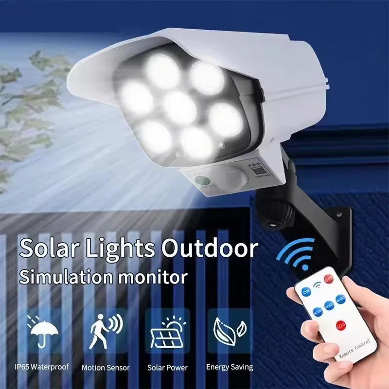 Solar Powered Fake Security Camera Light – Waterproof LED Wall Lamp with Remote Control