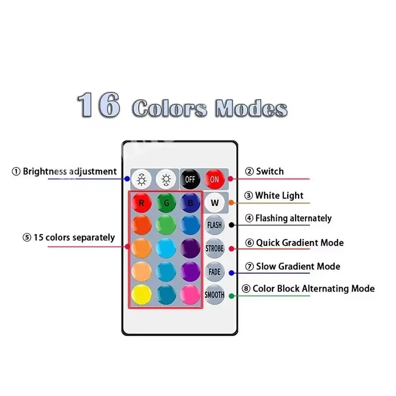 RGB LED Smart Bulb with 24-Key Remote – 16 Colors | Dimmable E27 Light for Mood, Decor & Everyday Use (220V)