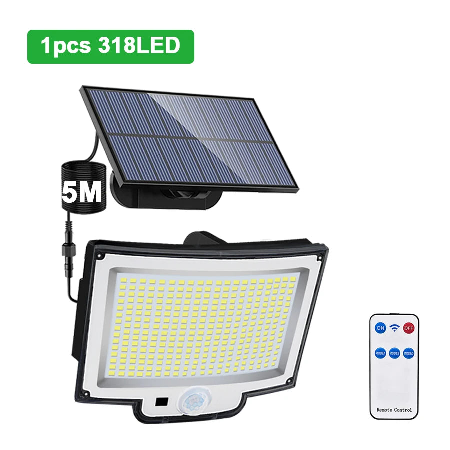 Solar Motion Sensor Wall Light – 328/348 LEDs, Ultra Bright, IP65 Waterproof, 3 Modes for Outdoor & Garden Use