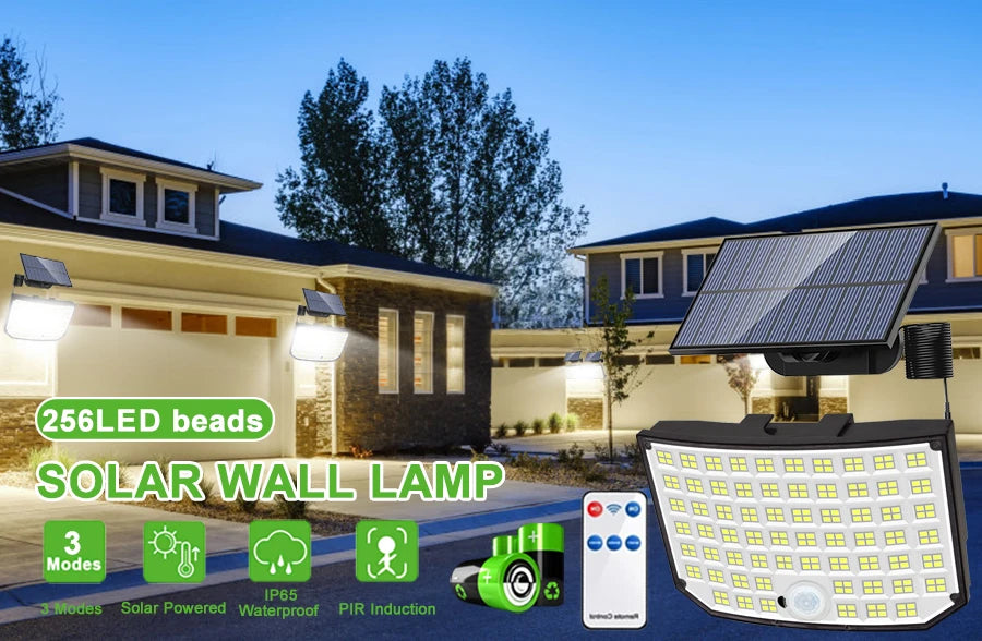 Solar Motion Sensor Wall Light – 328/348 LEDs, Ultra Bright, IP65 Waterproof, 3 Modes for Outdoor & Garden Use