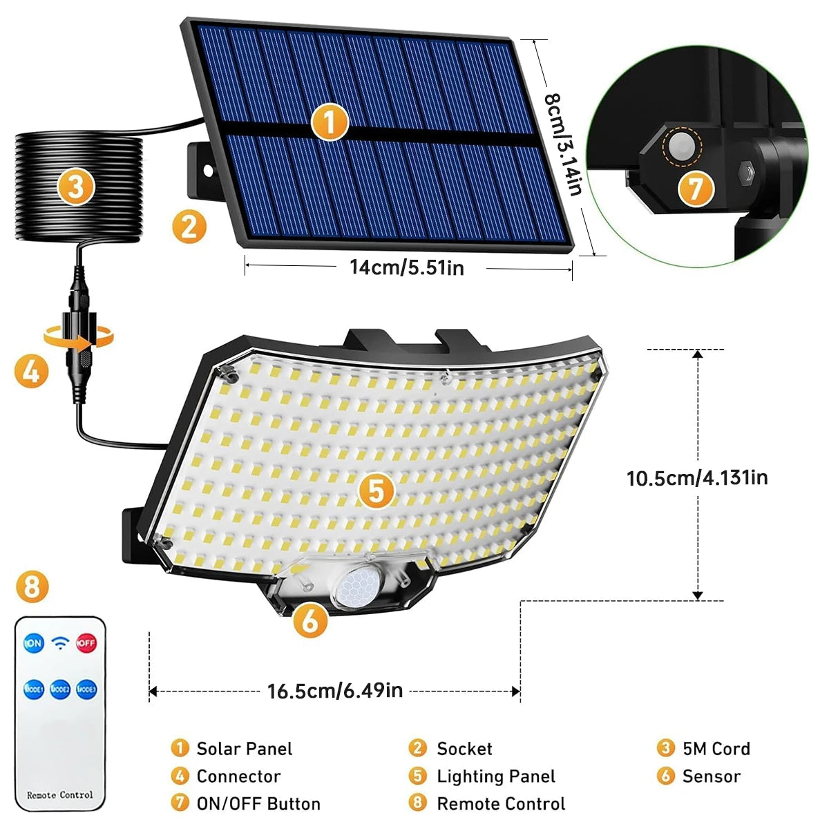 Solar Motion Sensor Flood Light – 234 LED, 3 Modes, Remote Control, IP65 Waterproof for Outdoor Security