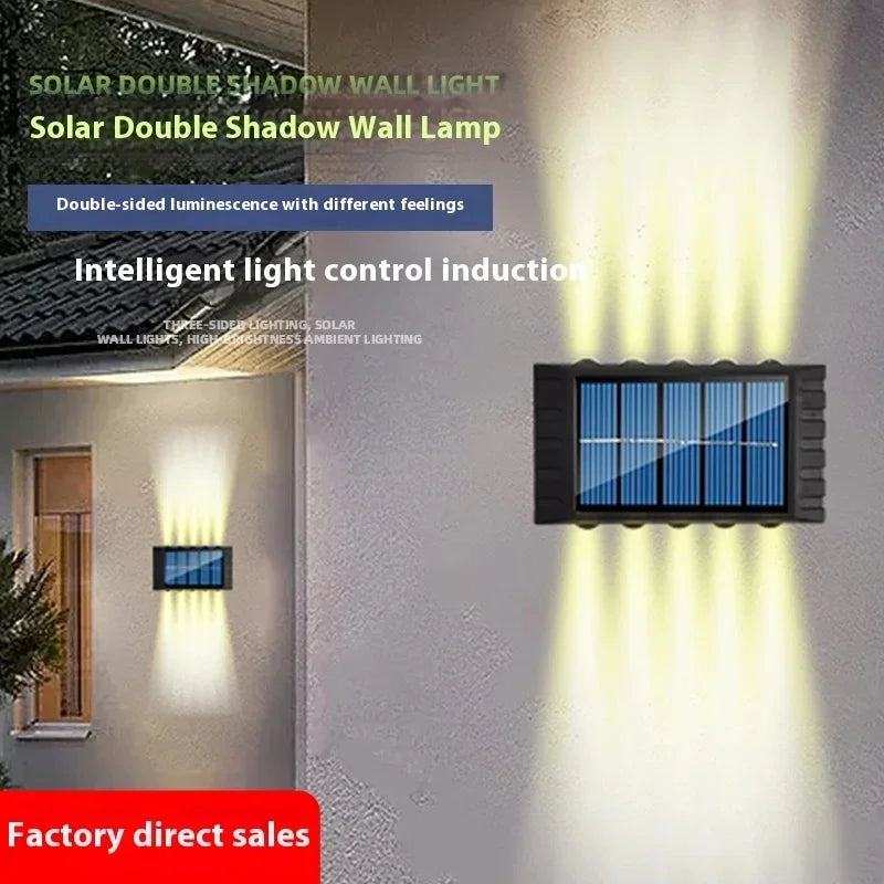 Solar Wall Light – Outdoor Waterproof LED Up & Down Lamp for Garden, Fence, or Landscape Décor (4–10 LEDs)
