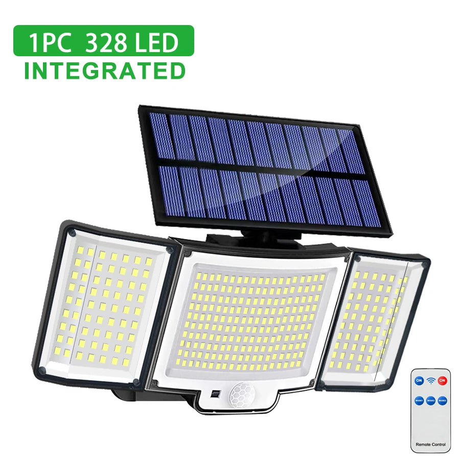 Solar Motion Sensor Wall Light – 328/348 LEDs, Ultra Bright, IP65 Waterproof, 3 Modes for Outdoor & Garden Use