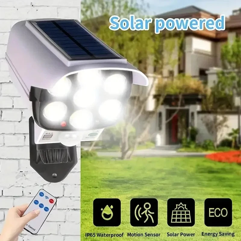 Solar Powered Fake Security Camera Light – Waterproof LED Wall Lamp with Remote Control