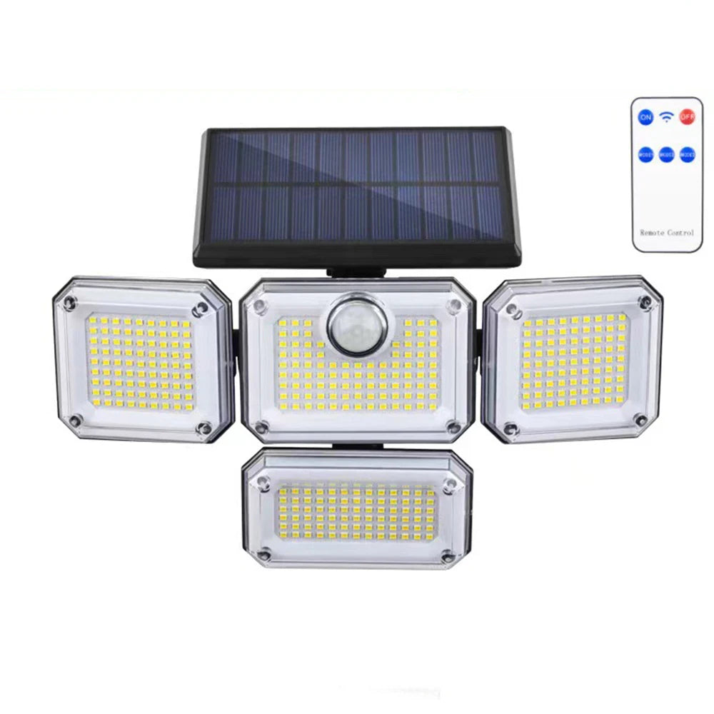 Ultra-Bright 122 LED Solar Flood Light – 4-Head Motion Sensor | 3000LM, 270° Wide-Angle, Waterproof Outdoor Security Lighting