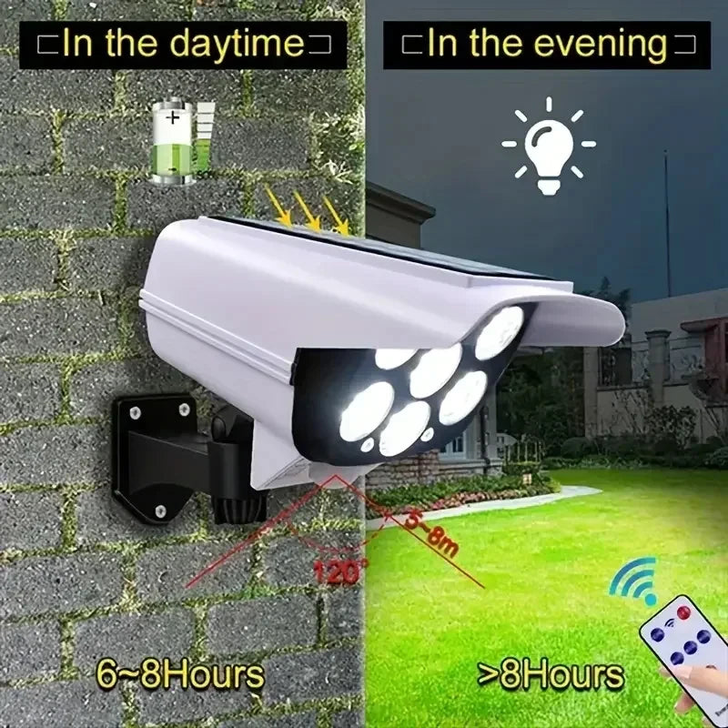 Solar Powered Fake Security Camera Light – Waterproof LED Wall Lamp with Remote Control