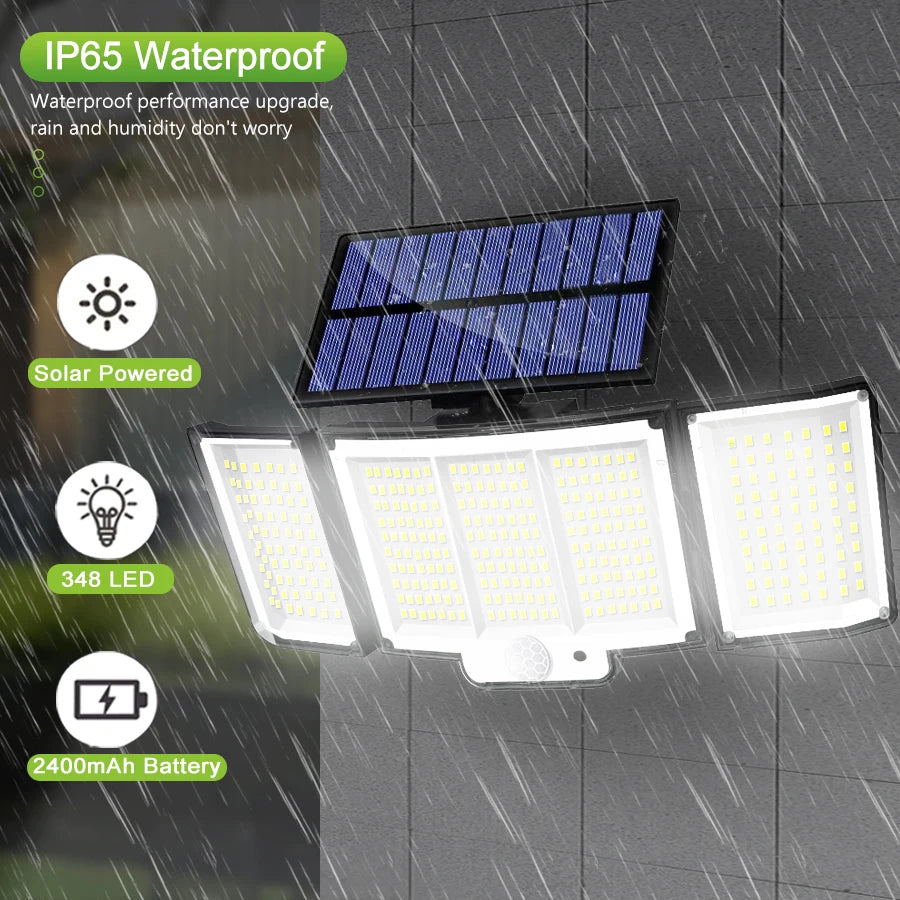 Solar Motion Sensor Wall Light – 328/348 LEDs, Ultra Bright, IP65 Waterproof, 3 Modes for Outdoor & Garden Use